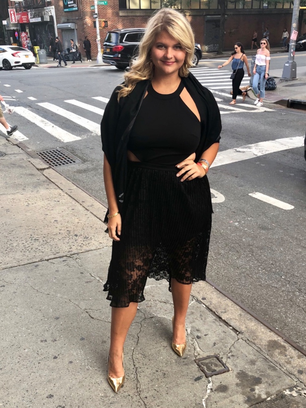 Avec Les Filles Black Lace High-Low Halter Next Maxi Dress